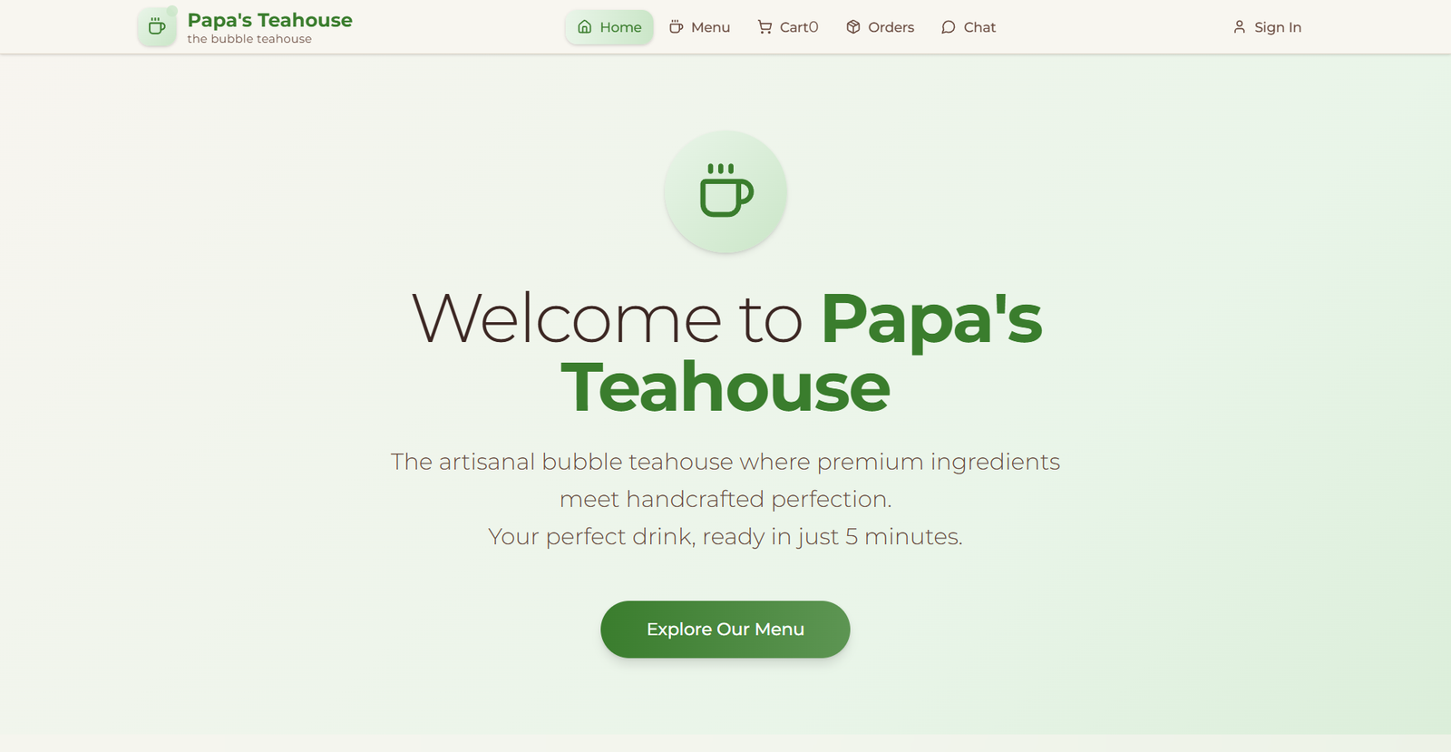Papa's TeaHouse website screenshot